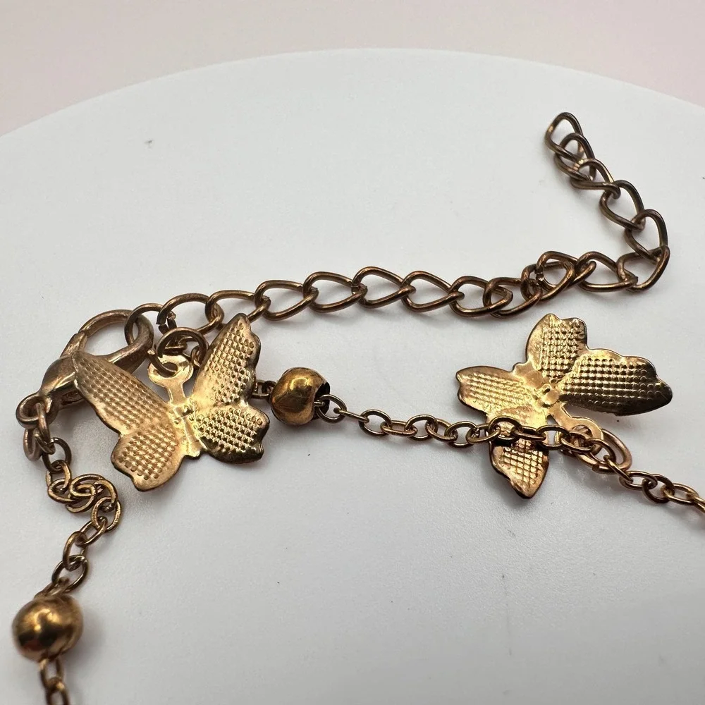 Vintage Y2K Butterfly Charm Bracelet Gold Tone Beaded Women's Fashion Jewelry